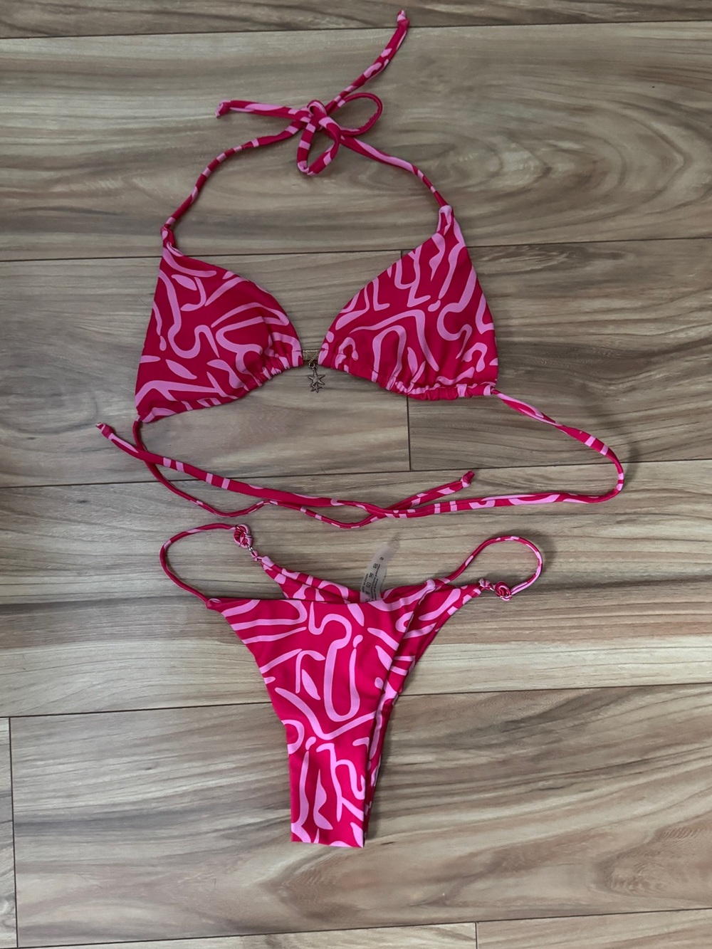 Pink and Red Cheeky Abstract Print String Bikini